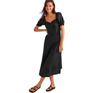 Boden Sweetheart Linen Midi Dress. Black. Size: 10P
